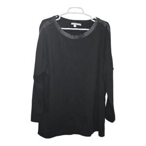 Chico’s Travelers Black Faux Leather Trim Tunic Top XXL